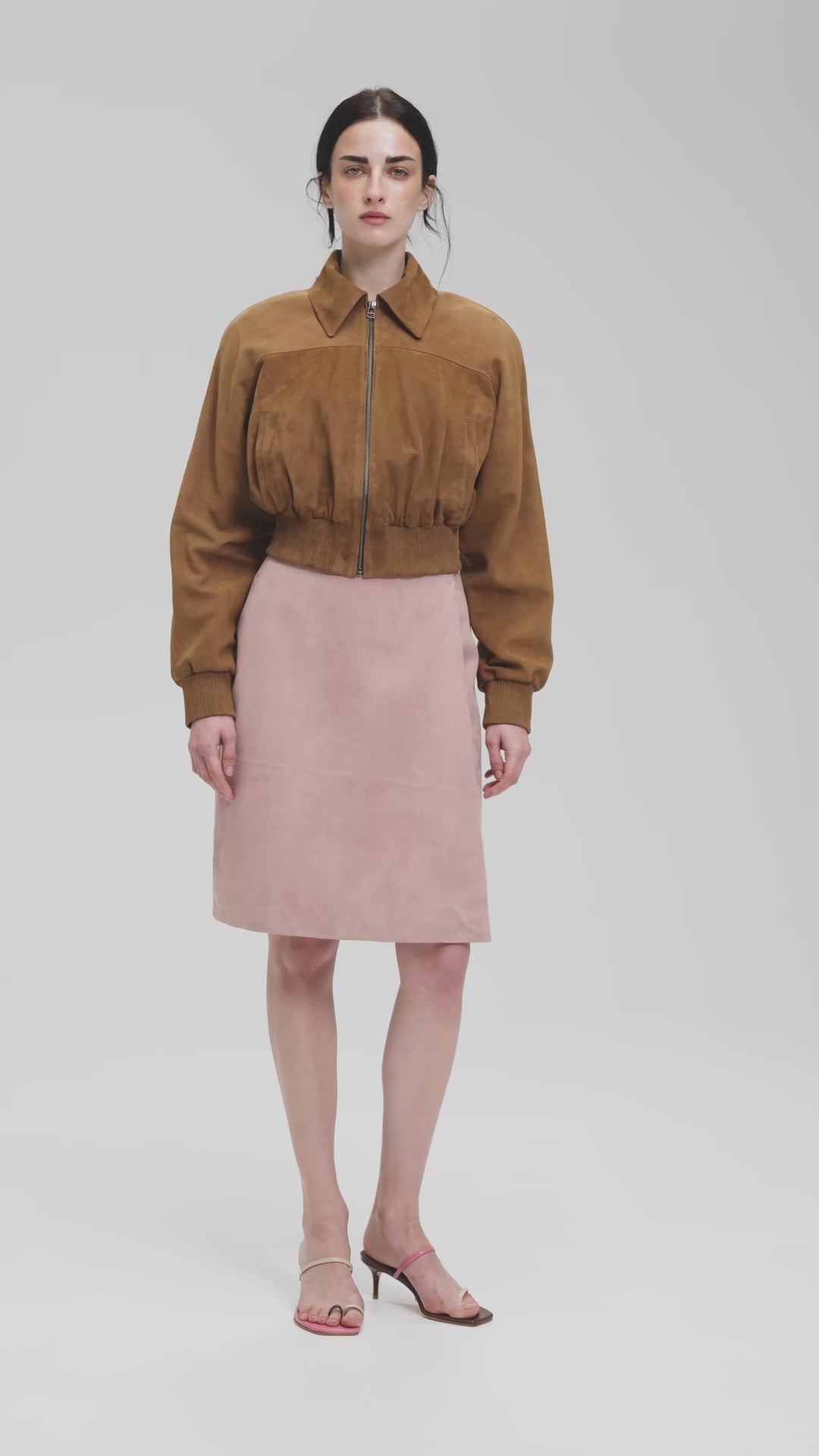 KATHRYN KNEE-LENGTH SUEDE SKIRT IN DUST PINK