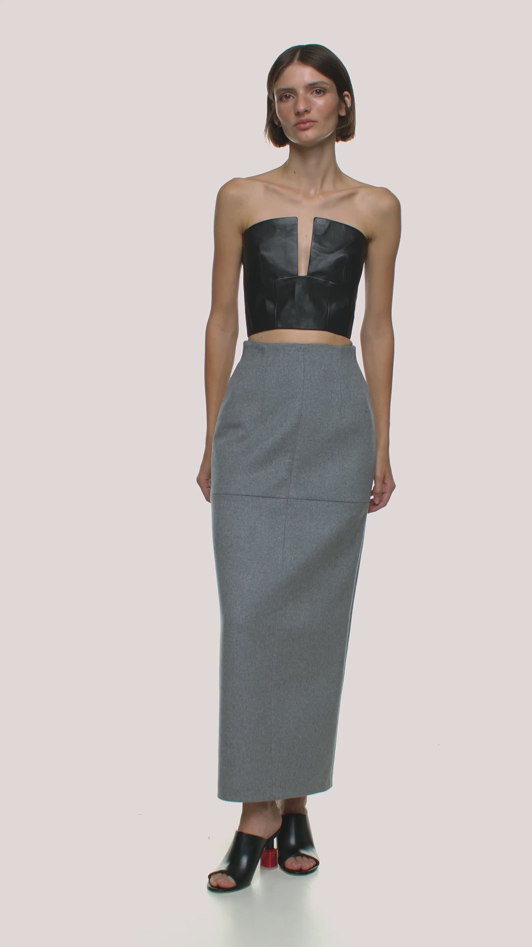 SILVER PRECISION MIDI SKIRT IN VIRGIN WOOL