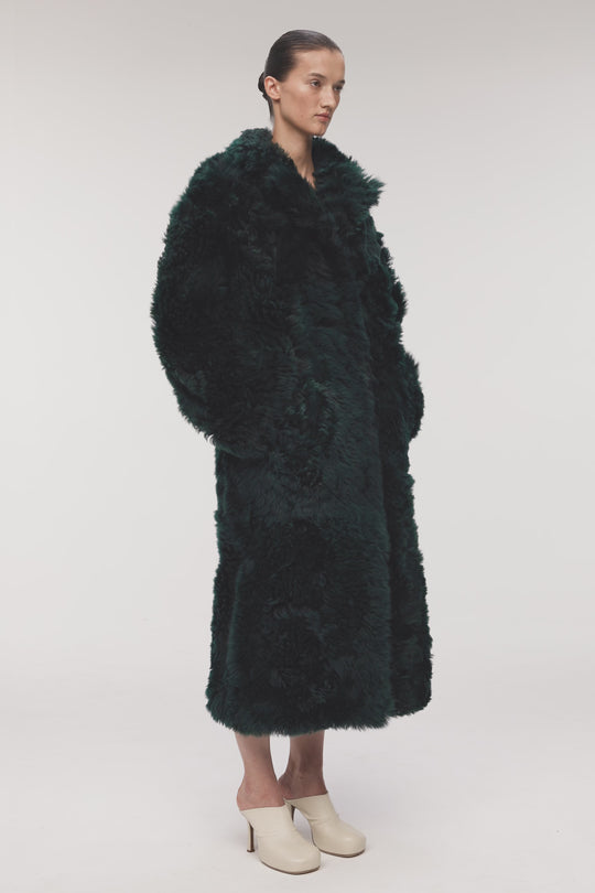 MARGOT SHEARLING COAT IN EMERALD GREEN