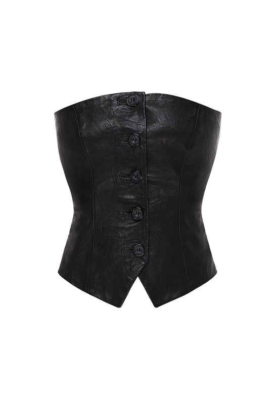 CRINKLE BUTTON-UP LEATHER CORSET