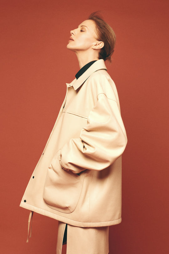BUTTON-UP LEATHER BOMBER JACKET