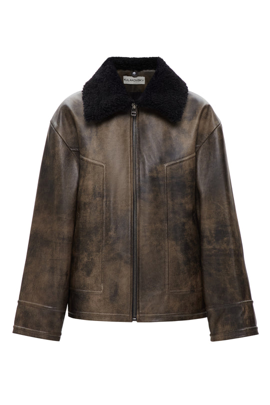 OVERSIZED LEATHER BOMBER-JACKET