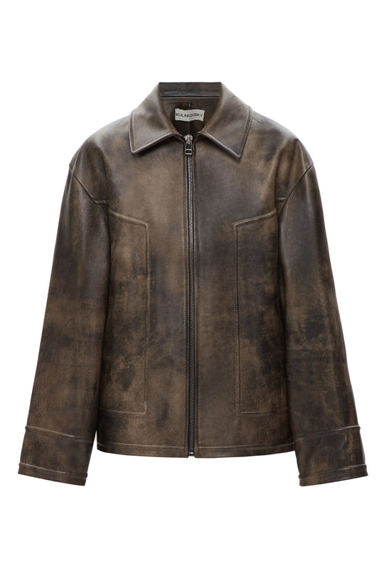 OVERSIZED LEATHER BOMBER-JACKET