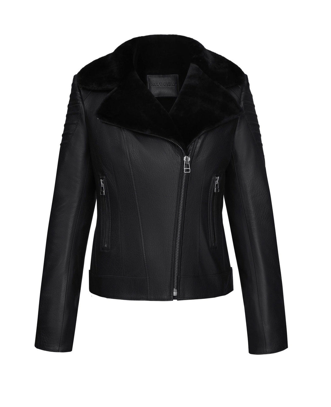 FITTED SHEARLING JACKET WITH DIAGONAL ZIP