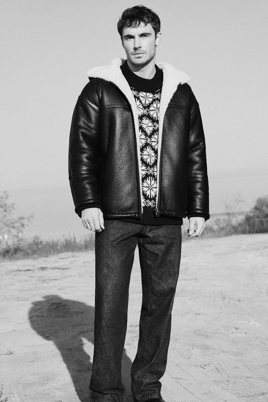 HOODED SHEARLING BOMBER JACKET