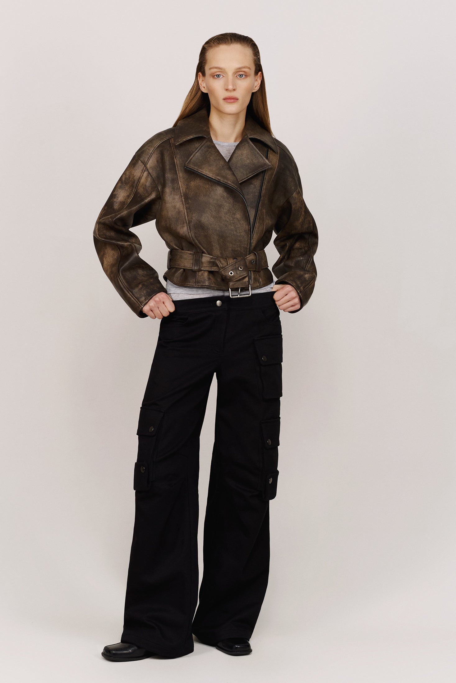 THICK VINTAGE EFFECT LEATHER BIKER JACKET Kulakovsky