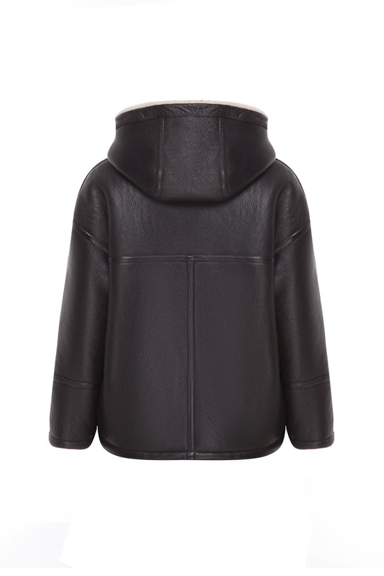 HOODED SHEARLING BOMBER JACKET