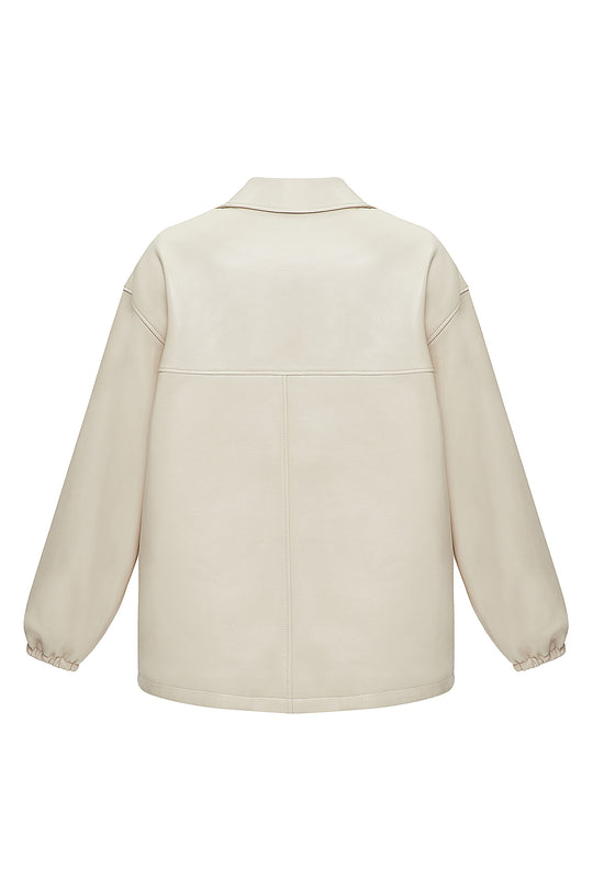 BUTTON-UP LEATHER BOMBER JACKET