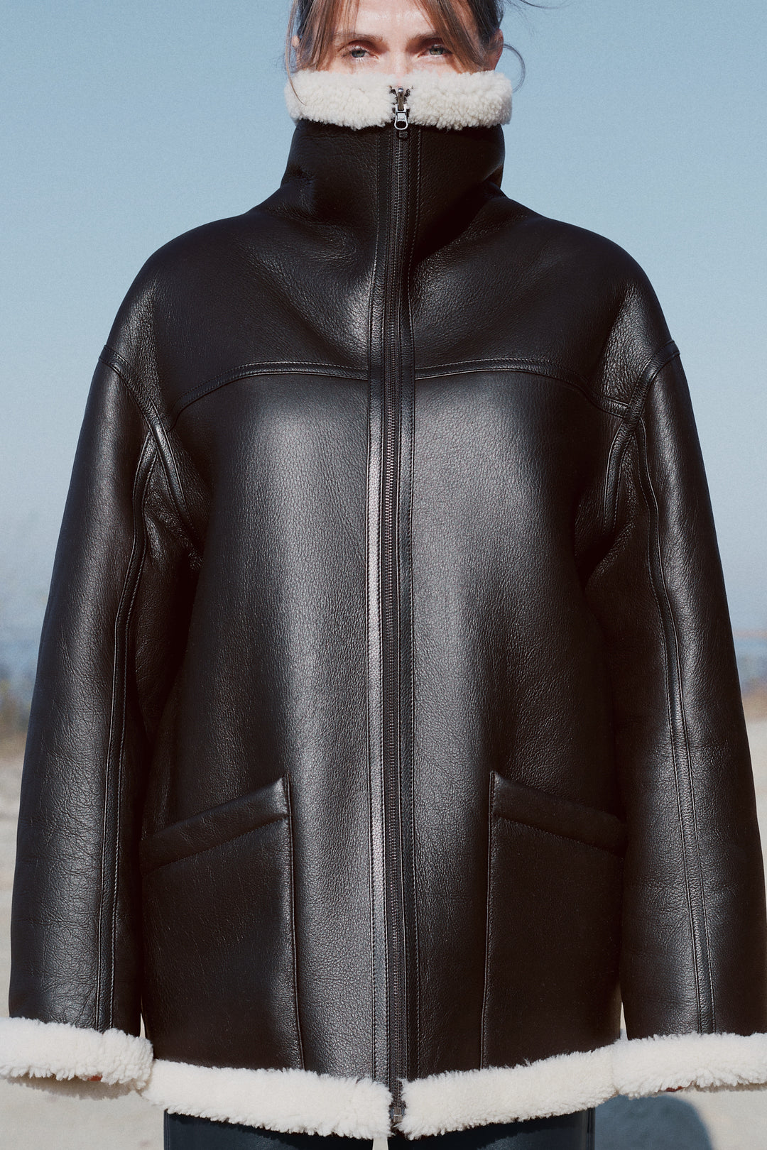 REVERSIBLE OVERSIZED SHEARLING JACKET
