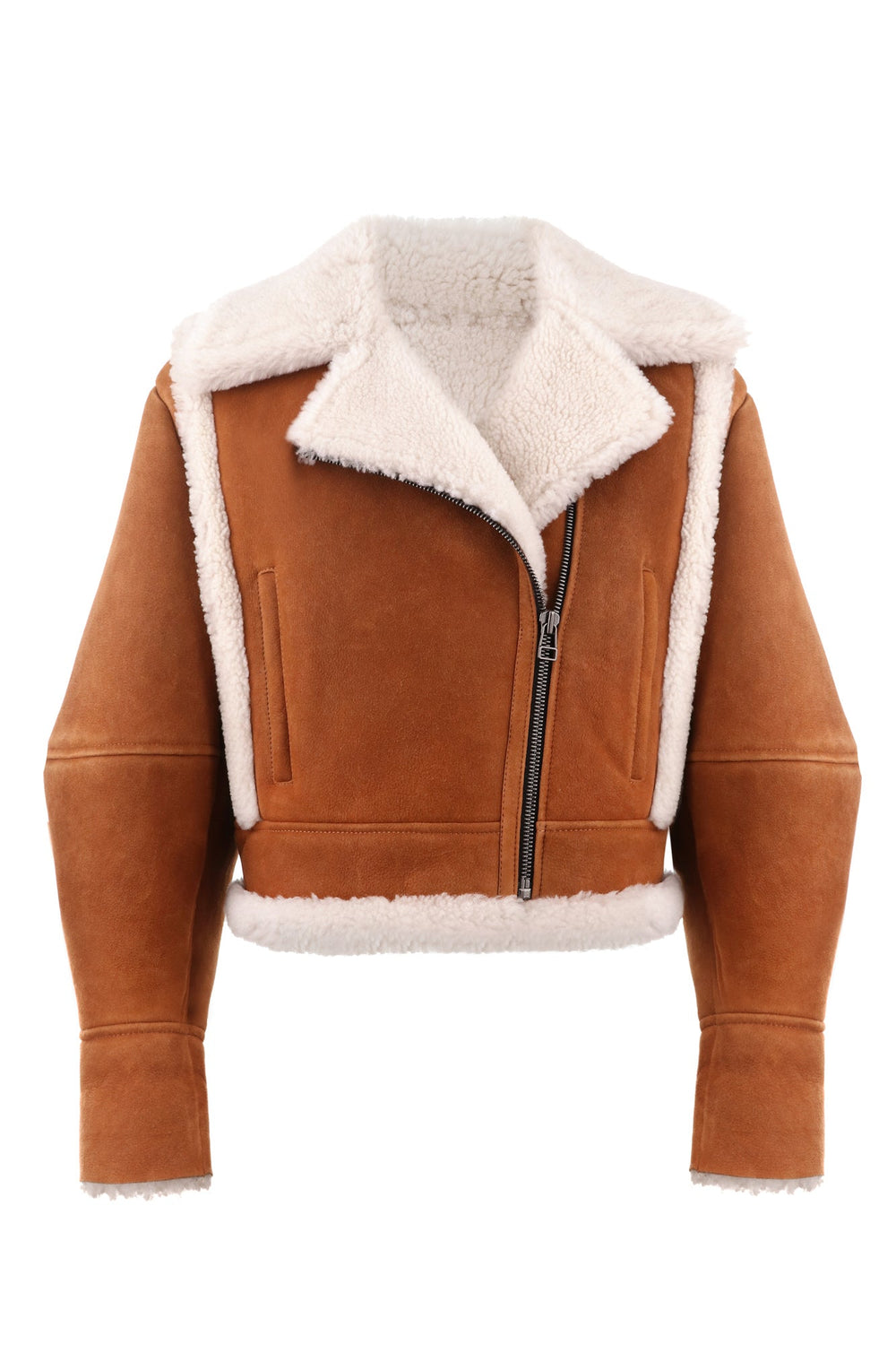 SIGNATURE CROPPED SHEARLING JACKET IN WHISKEY ORANGE