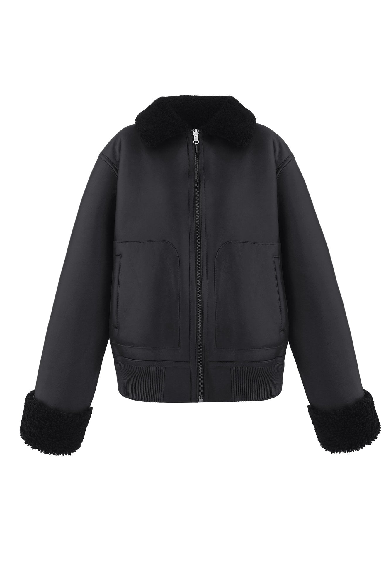 Reversible shearling bomber jacket